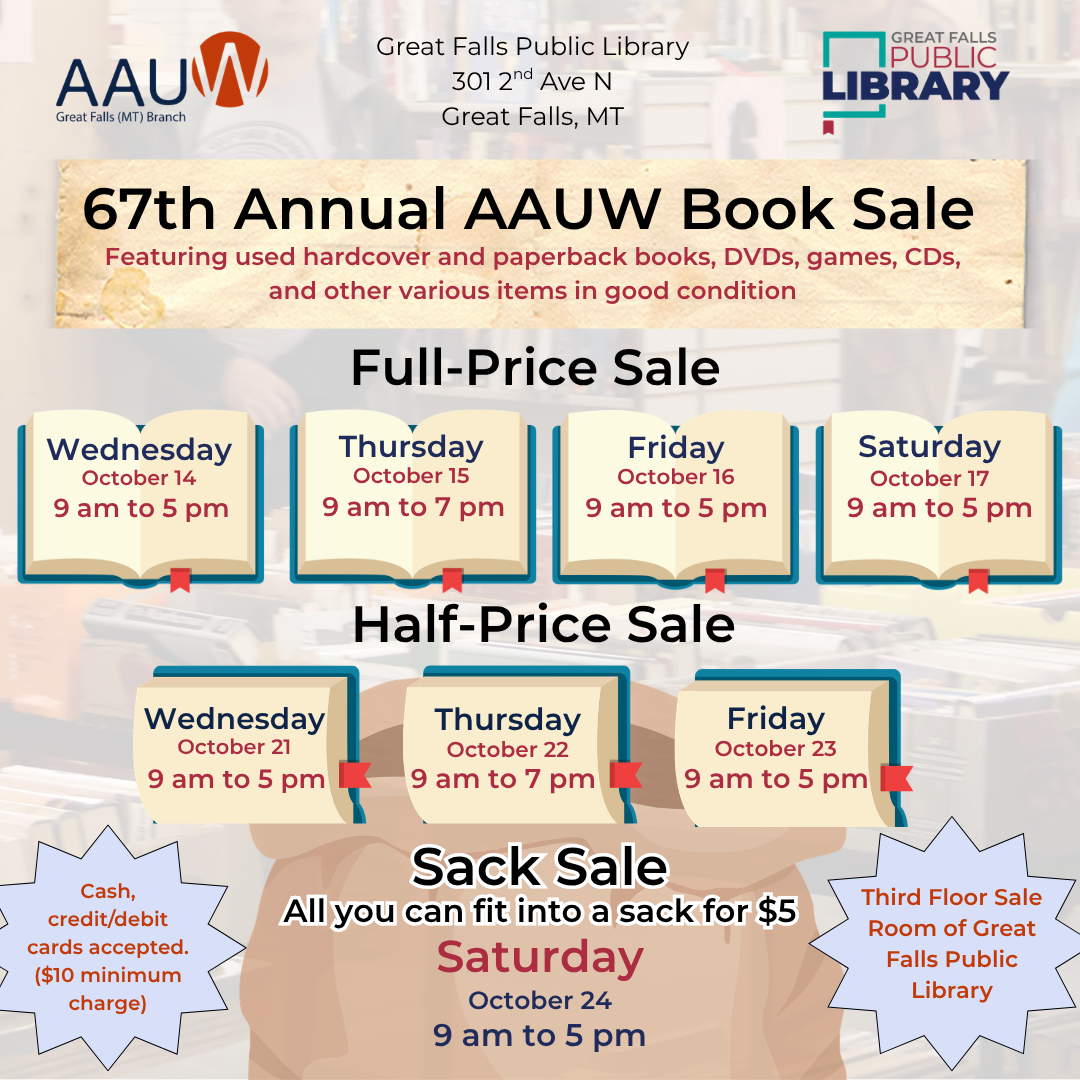 The 67th AAUW Used Book Sale for 2026 dates and times.