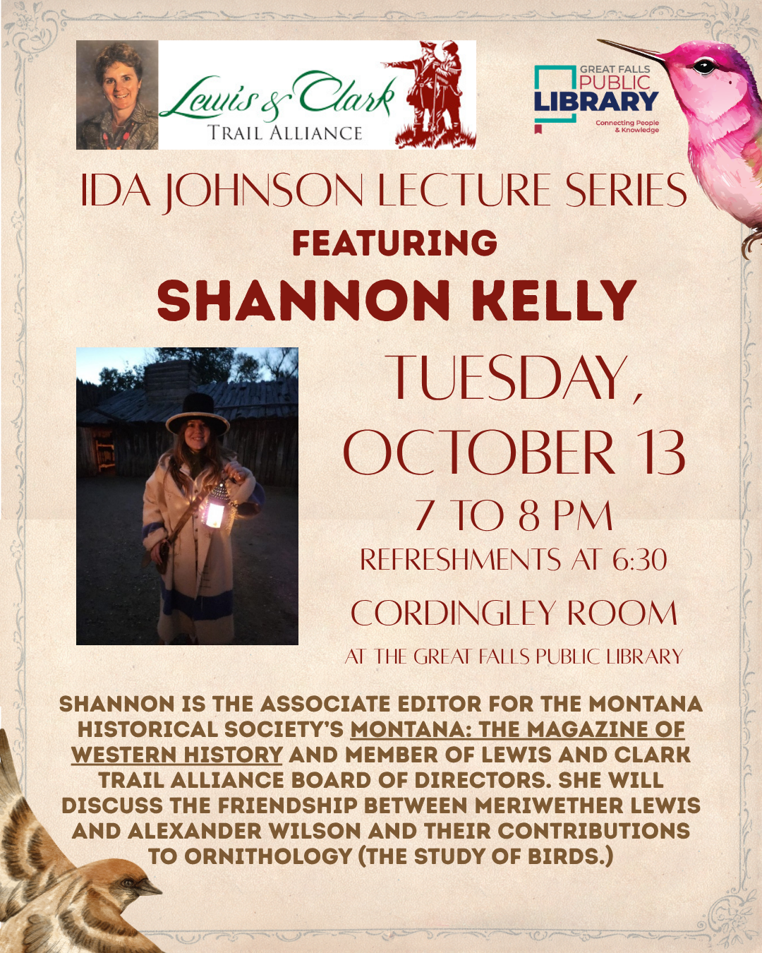 Ida Johnson Shannon Kelly poster Shannon Kelly and the Ida Johnson Lecture series event is set for October 13, 2026.